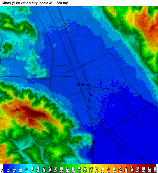 Zoom OUT 2x Gilroy, United States elevation map