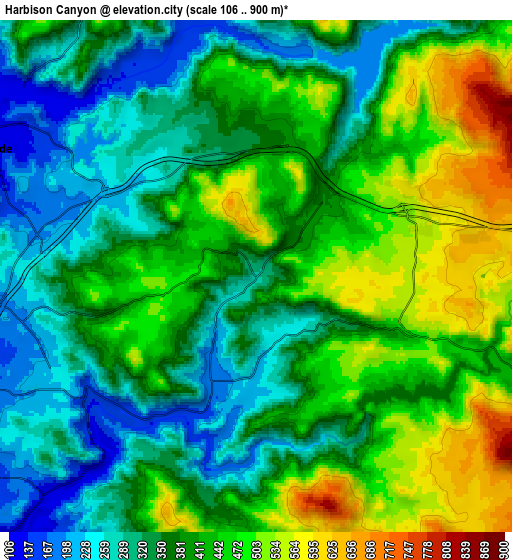 Zoom OUT 2x Harbison Canyon, United States elevation map