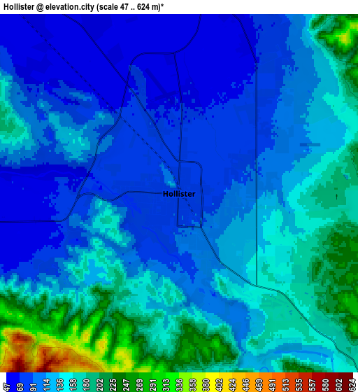 Zoom OUT 2x Hollister, United States elevation map