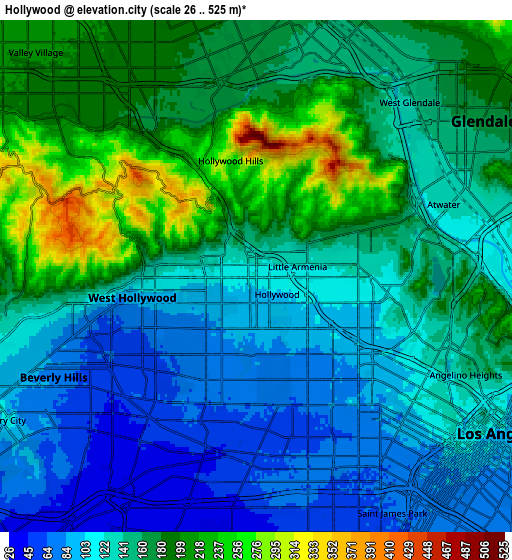 Zoom OUT 2x Hollywood, United States elevation map