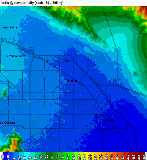 Zoom OUT 2x Indio, United States elevation map