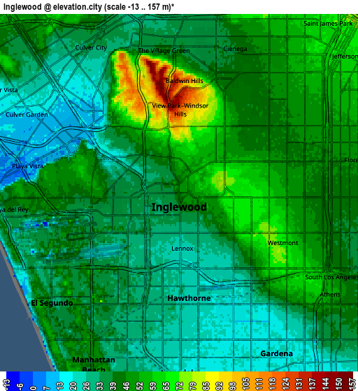 Zoom OUT 2x Inglewood, United States elevation map