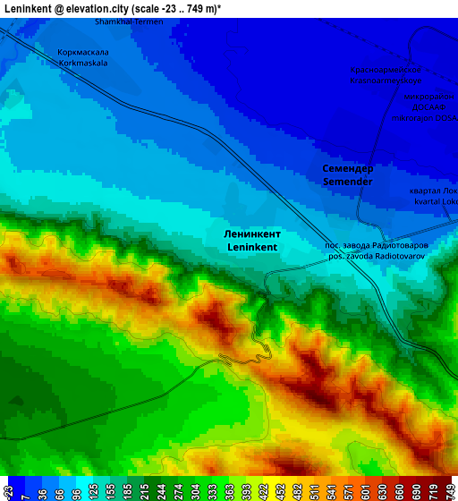 Zoom OUT 2x Leninkent, Russia elevation map