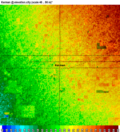 Zoom OUT 2x Kerman, United States elevation map