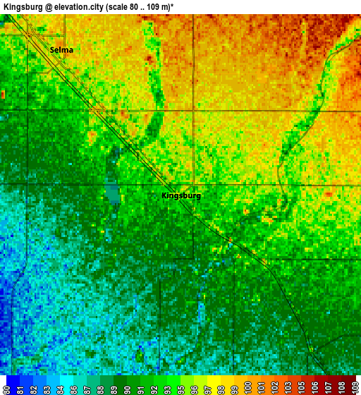 Zoom OUT 2x Kingsburg, United States elevation map