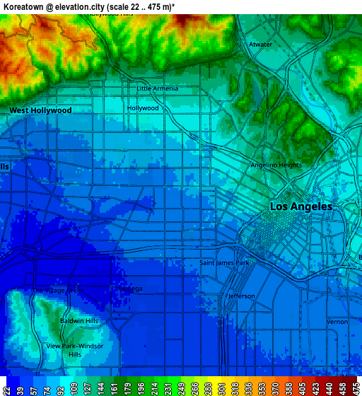 Zoom OUT 2x Koreatown, United States elevation map