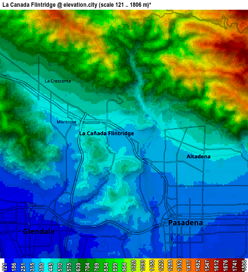 Zoom OUT 2x La Cañada Flintridge, United States elevation map