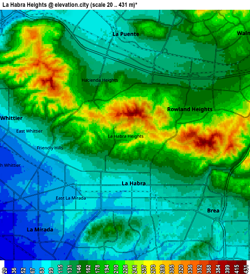 Zoom OUT 2x La Habra Heights, United States elevation map