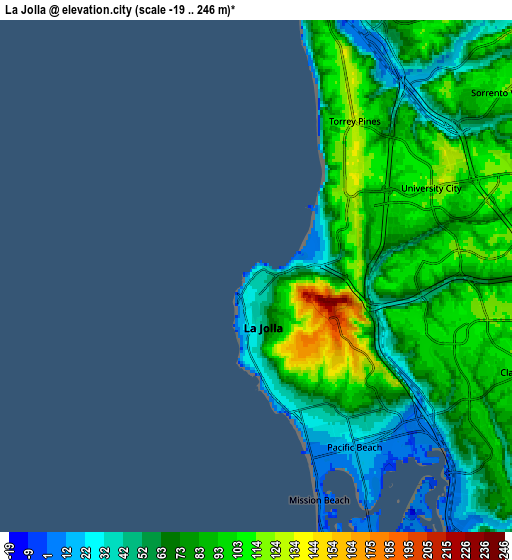 Zoom OUT 2x La Jolla, United States elevation map