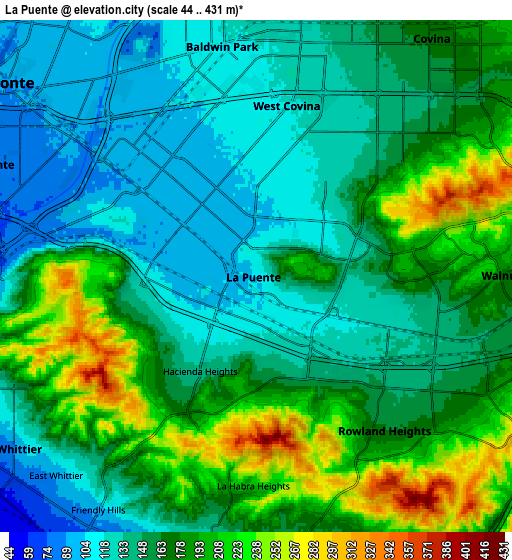 Zoom OUT 2x La Puente, United States elevation map