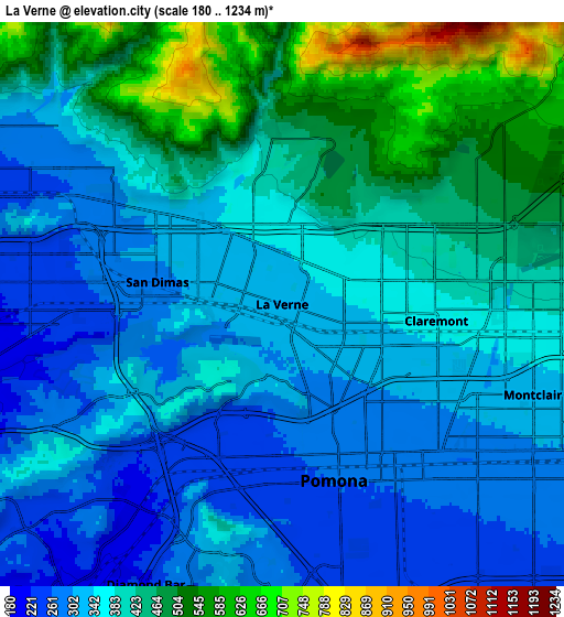 Zoom OUT 2x La Verne, United States elevation map