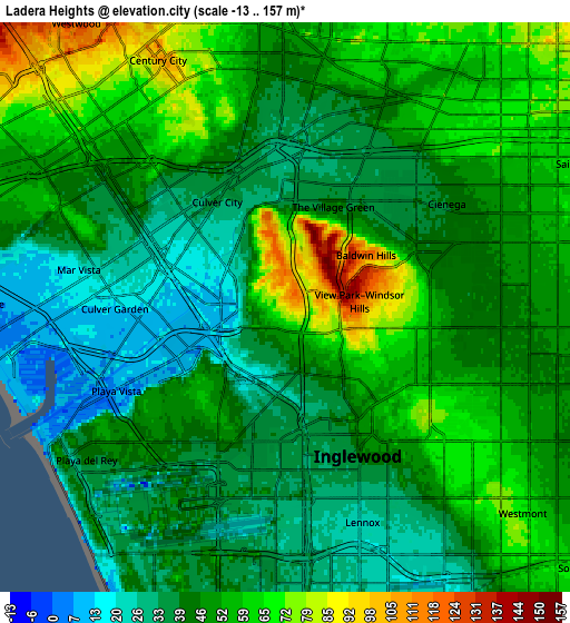 Zoom OUT 2x Ladera Heights, United States elevation map