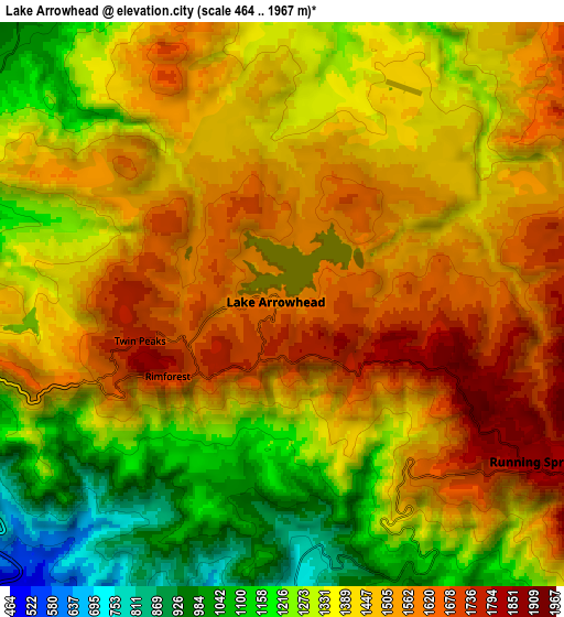 Zoom OUT 2x Lake Arrowhead, United States elevation map