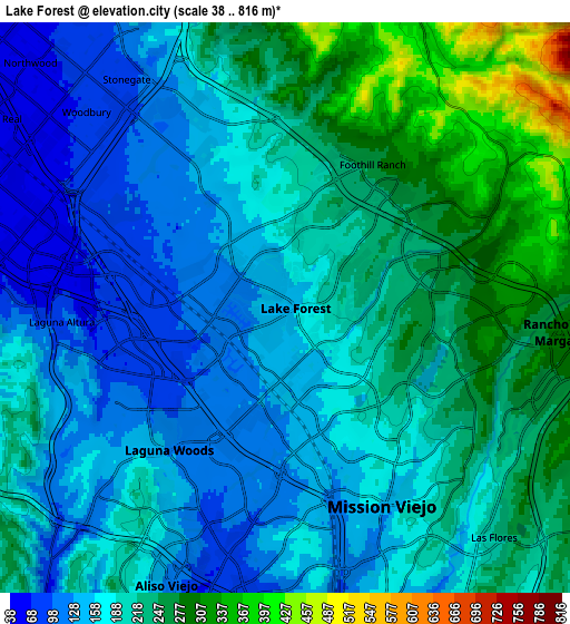 Zoom OUT 2x Lake Forest, United States elevation map