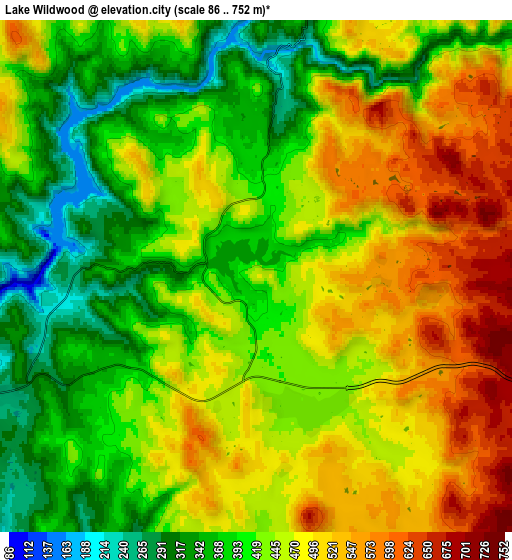 Zoom OUT 2x Lake Wildwood, United States elevation map