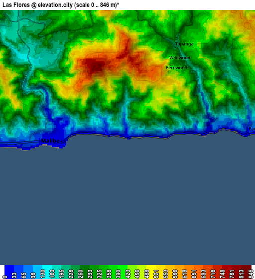 Zoom OUT 2x Las Flores, United States elevation map