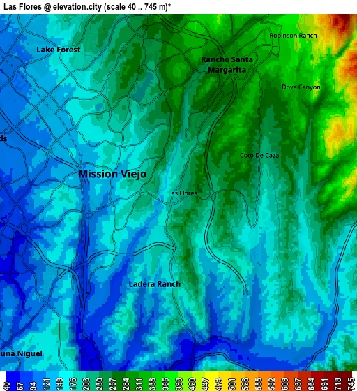 Zoom OUT 2x Las Flores, United States elevation map