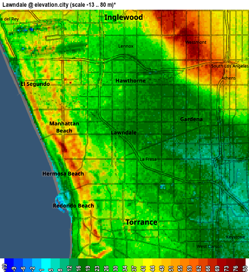 Zoom OUT 2x Lawndale, United States elevation map