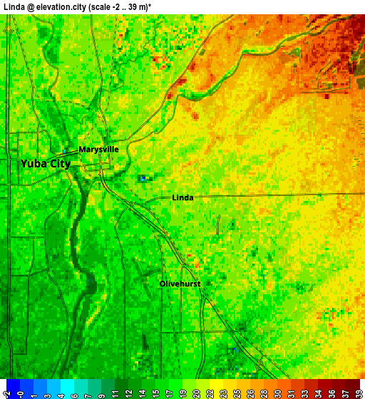 Zoom OUT 2x Linda, United States elevation map