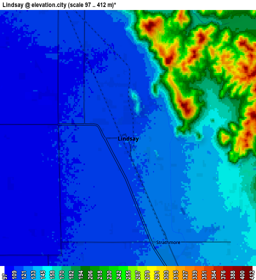 Zoom OUT 2x Lindsay, United States elevation map