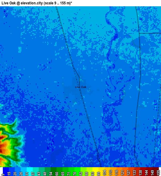 Zoom OUT 2x Live Oak, United States elevation map