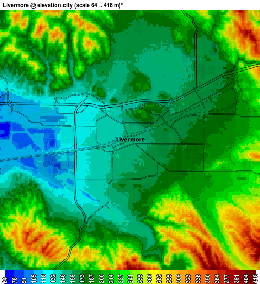 Zoom OUT 2x Livermore, United States elevation map