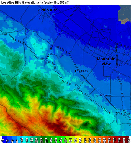 Zoom OUT 2x Los Altos Hills, United States elevation map