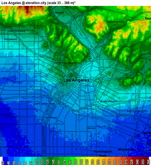Zoom OUT 2x Los Angeles, United States elevation map