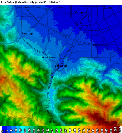 Zoom OUT 2x Los Gatos, United States elevation map