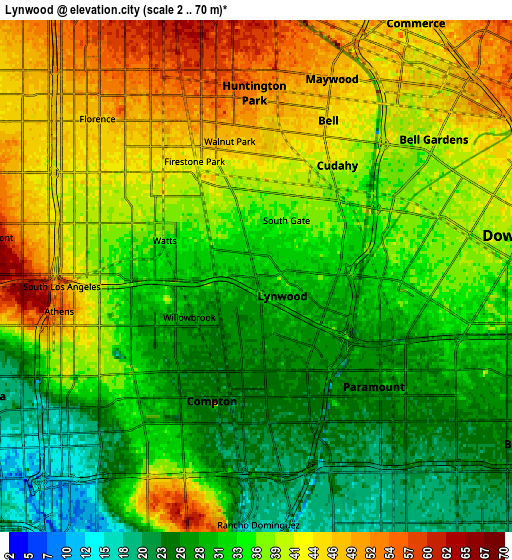 Zoom OUT 2x Lynwood, United States elevation map