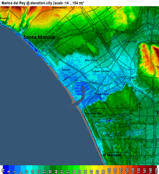 Zoom OUT 2x Marina del Rey, United States elevation map