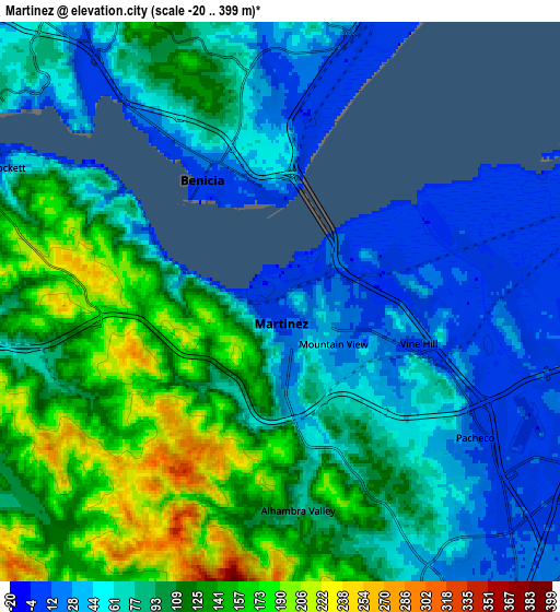 Zoom OUT 2x Martinez, United States elevation map