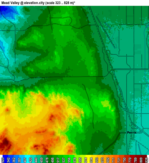 Zoom OUT 2x Mead Valley, United States elevation map