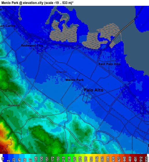 Zoom OUT 2x Menlo Park, United States elevation map