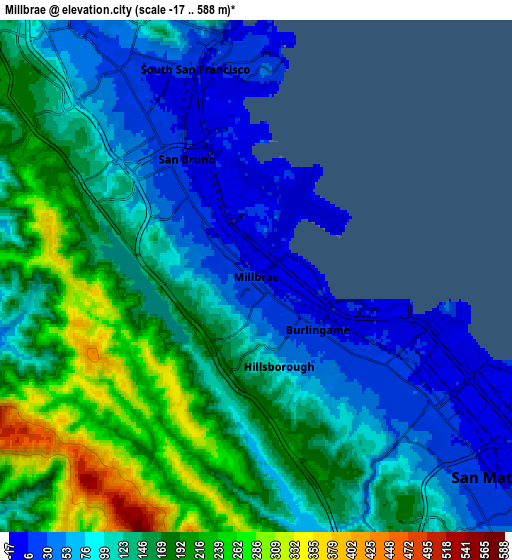 Zoom OUT 2x Millbrae, United States elevation map