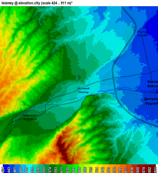 Zoom OUT 2x Islamey, Russia elevation map