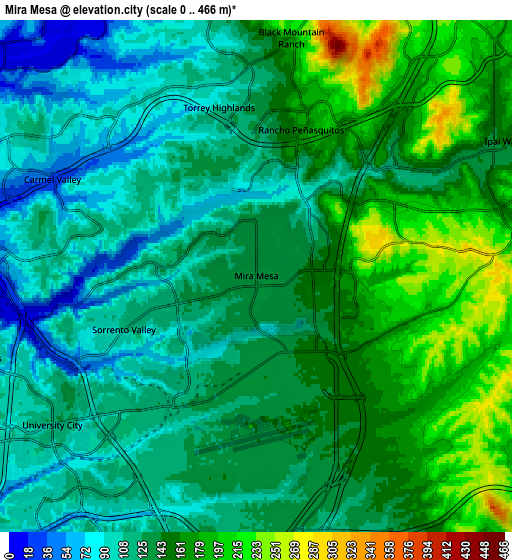Zoom OUT 2x Mira Mesa, United States elevation map