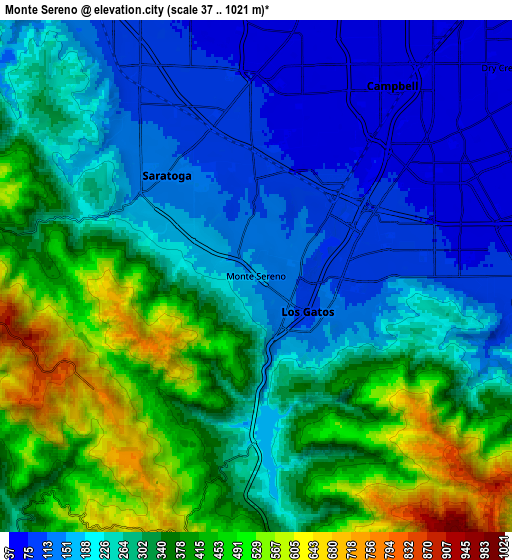 Zoom OUT 2x Monte Sereno, United States elevation map