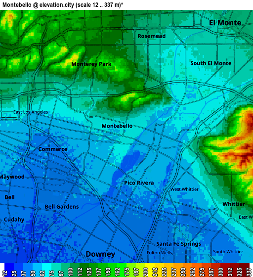 Zoom OUT 2x Montebello, United States elevation map