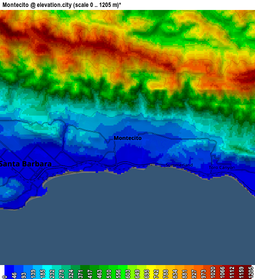 Zoom OUT 2x Montecito, United States elevation map