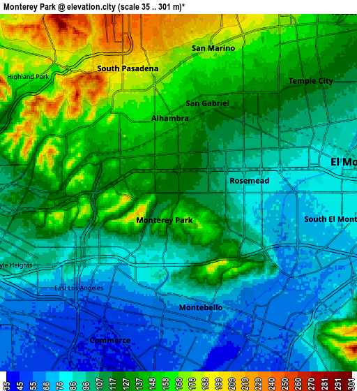 Zoom OUT 2x Monterey Park, United States elevation map