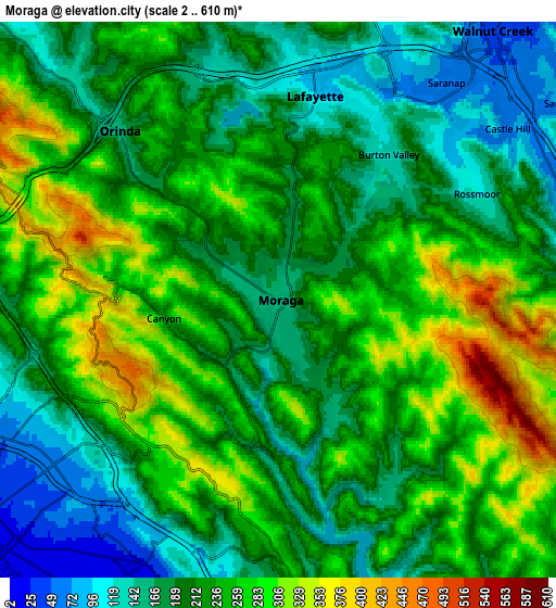 Zoom OUT 2x Moraga, United States elevation map