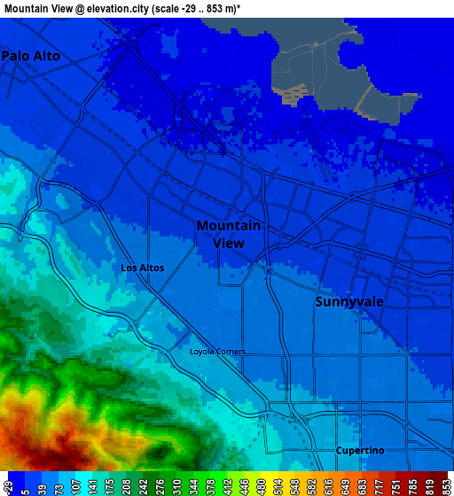 Zoom OUT 2x Mountain View, United States elevation map