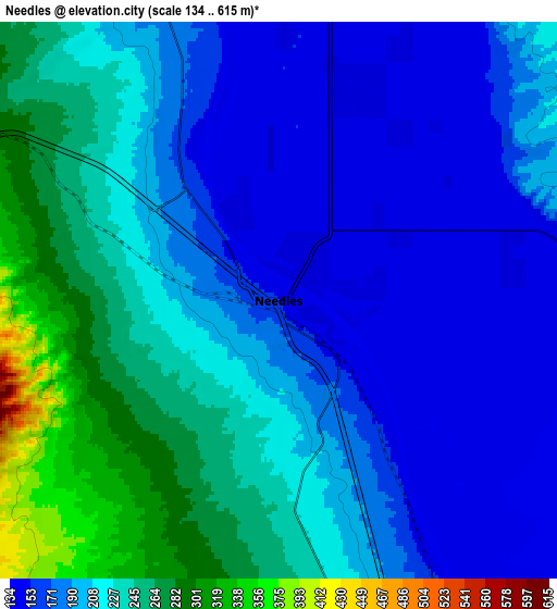 Zoom OUT 2x Needles, United States elevation map