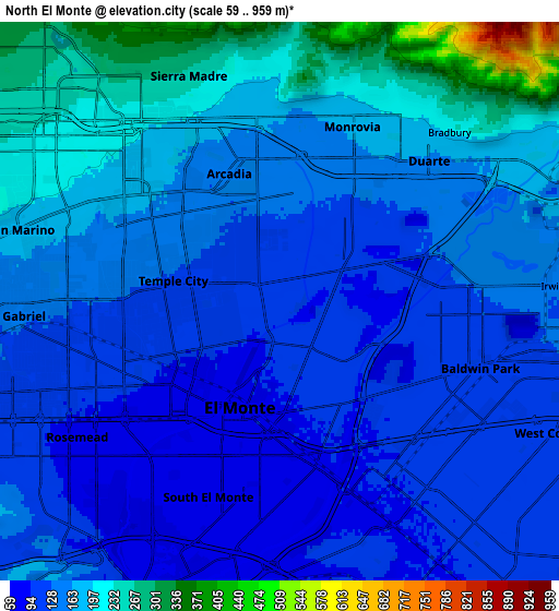 Zoom OUT 2x North El Monte, United States elevation map