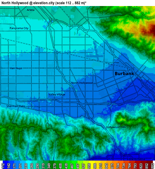 Zoom OUT 2x North Hollywood, United States elevation map