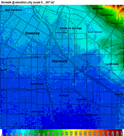 Zoom OUT 2x Norwalk, United States elevation map