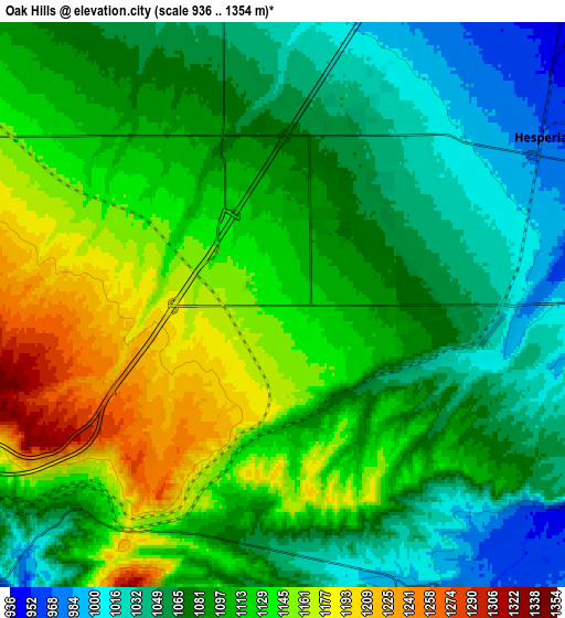 Zoom OUT 2x Oak Hills, United States elevation map