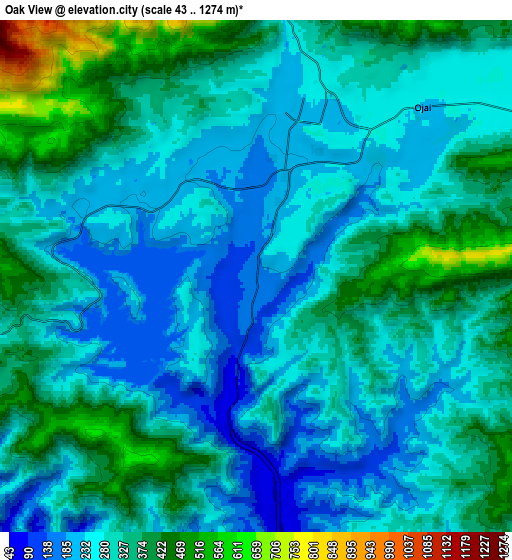Zoom OUT 2x Oak View, United States elevation map