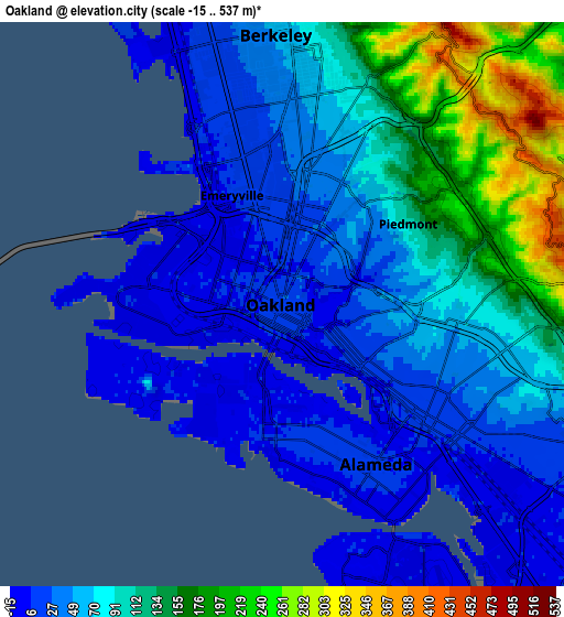 Zoom OUT 2x Oakland, United States elevation map